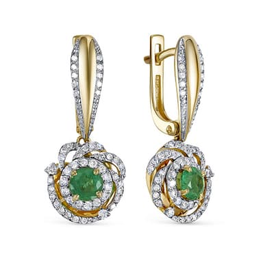 Серьги Алькор из жёлтого золота 585 с изумрудами