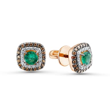 Серьги-пусеты Primo Prezioso из золота 585 с изумрудами