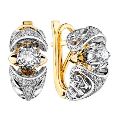 Серьги Ринго из комбинированного золота 585 с бриллиантами